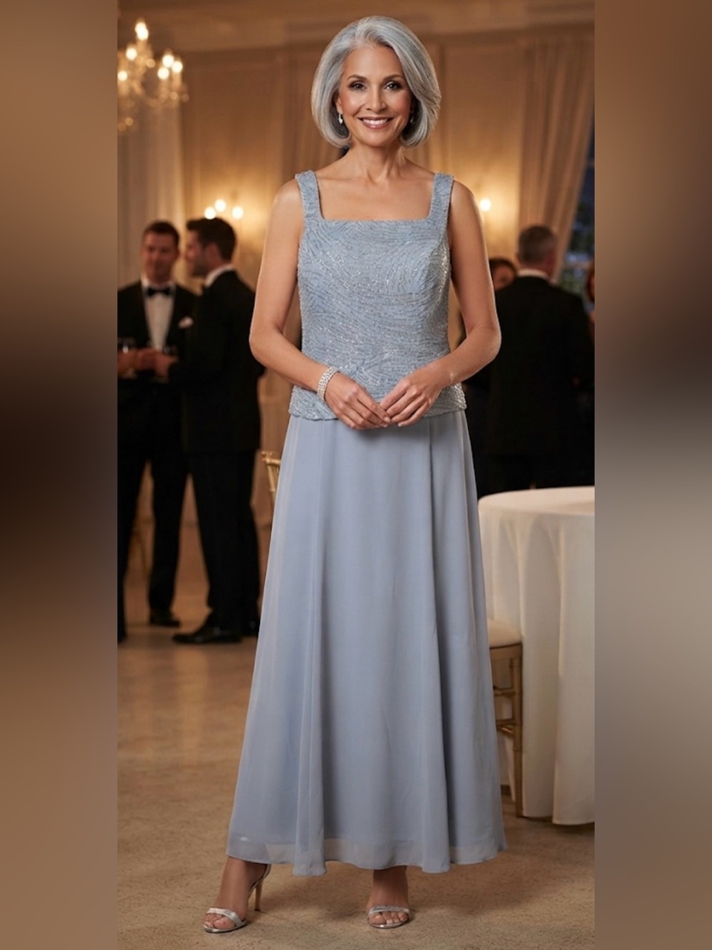 NWT Alex Evenings Silver Blue Formal Gown Dress Size 8 Metallic Glitter Maxi